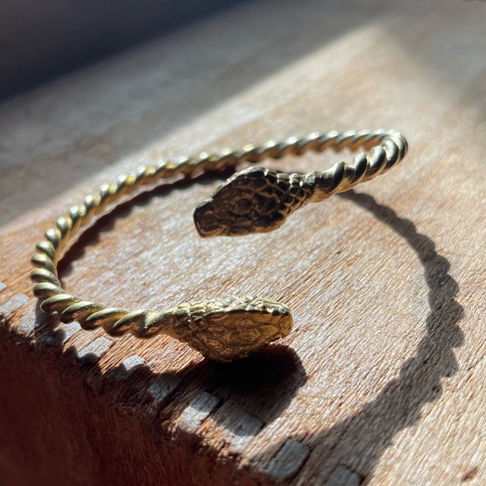 Solid Brass Braided Two Headed Snake Cuff Bangle … - image 5
